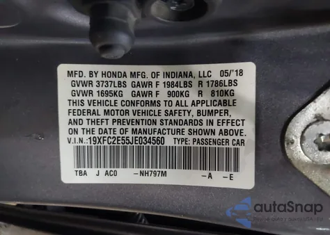 2018 Honda Civic Lx from USA, damaged, VIN 19XFC2E55JE034560